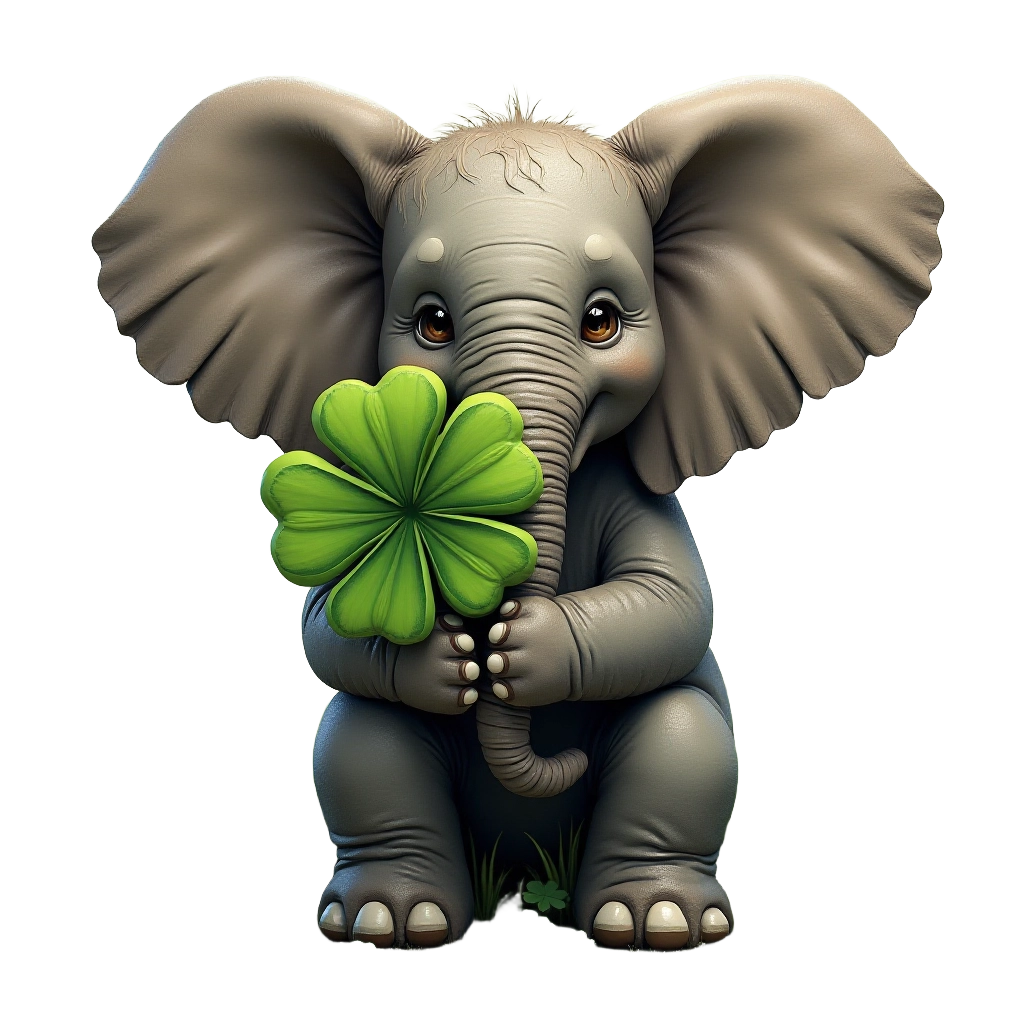 Lucky Elephant with a Four-Leaf Clover